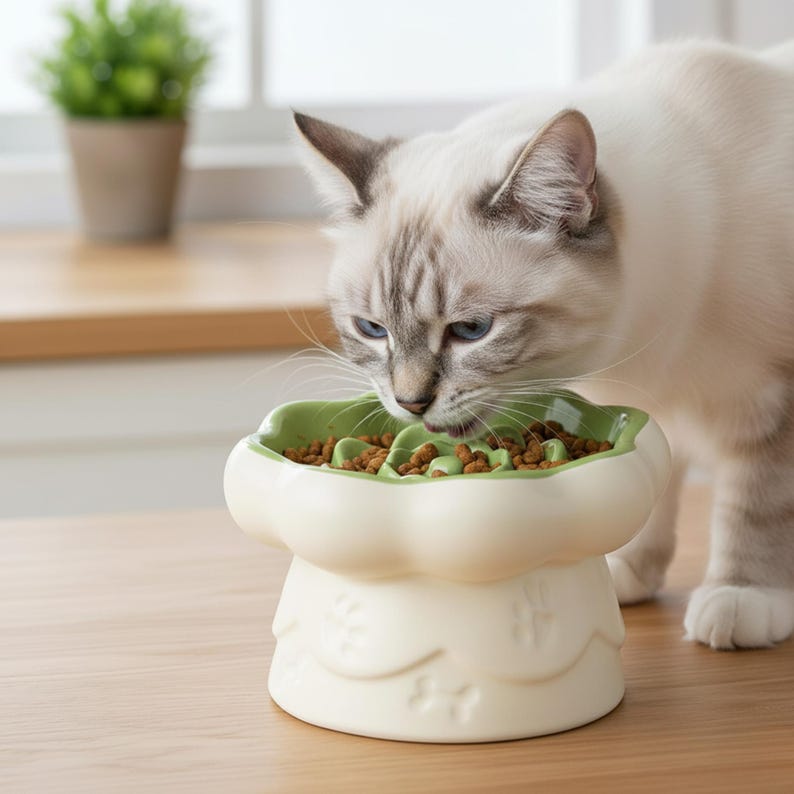Flower Ceramic Slow Feeder Pet Bowl: Elevated Anti-Gulp Dish