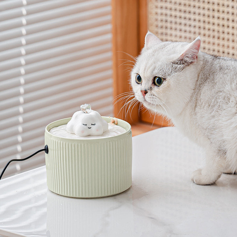 Ceramic Automatic Pet Water Fountain – 1000ml Quiet Drinking Fountain for Cats & Small Dogs