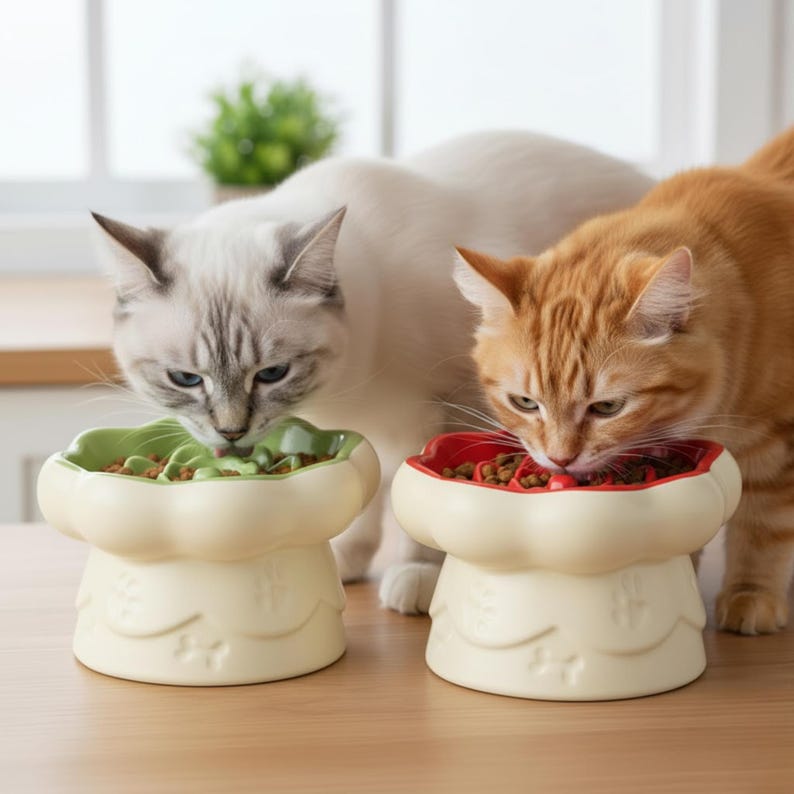 Flower Ceramic Slow Feeder Pet Bowl: Elevated Anti-Gulp Dish