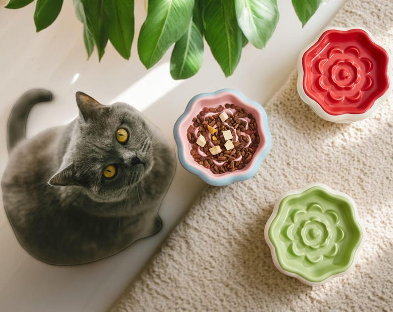 Flower Ceramic Slow Feeder Pet Bowl: Elevated Anti-Gulp Dish