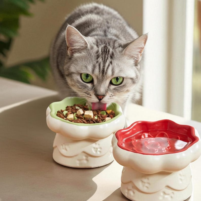 Flower Ceramic Slow Feeder Pet Bowl: Elevated Anti-Gulp Dish