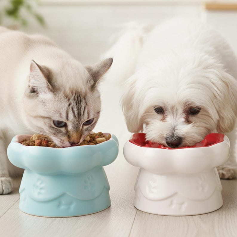 Flower Ceramic Slow Feeder Pet Bowl: Elevated Anti-Gulp Dish