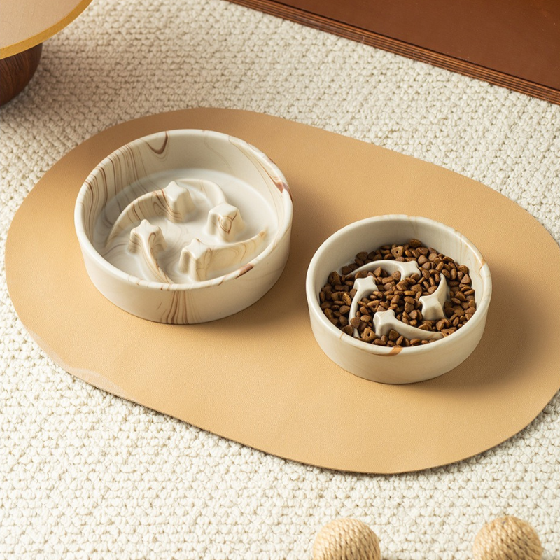 Meteor Texture Ceramic Slow Feeder Bowl – Anti-Gulping Bowl for Cats & all size Dogs