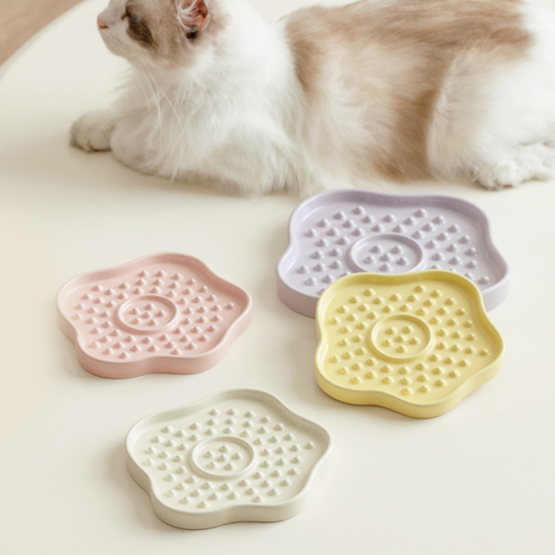 Ceramic Slow Feeder & Lick Plate for Cats and Small Dogs