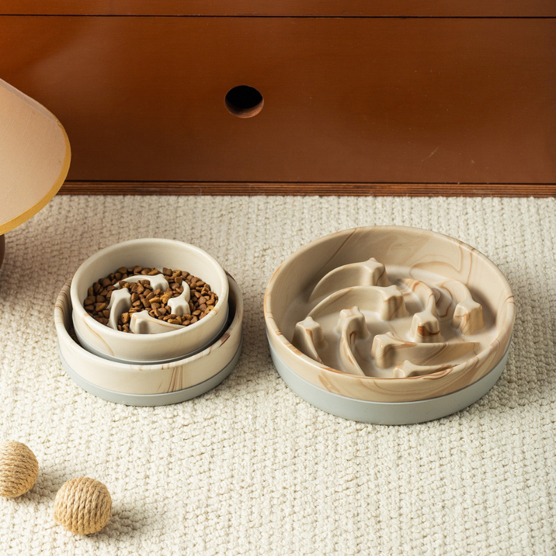 Meteor Texture Ceramic Slow Feeder Bowl – Anti-Gulping Bowl for Cats & all size Dogs