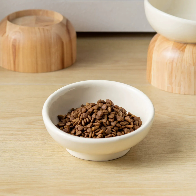 Elevated Pet Bowl with Ceramic Bowl & Oak Wood Stand 1pcs