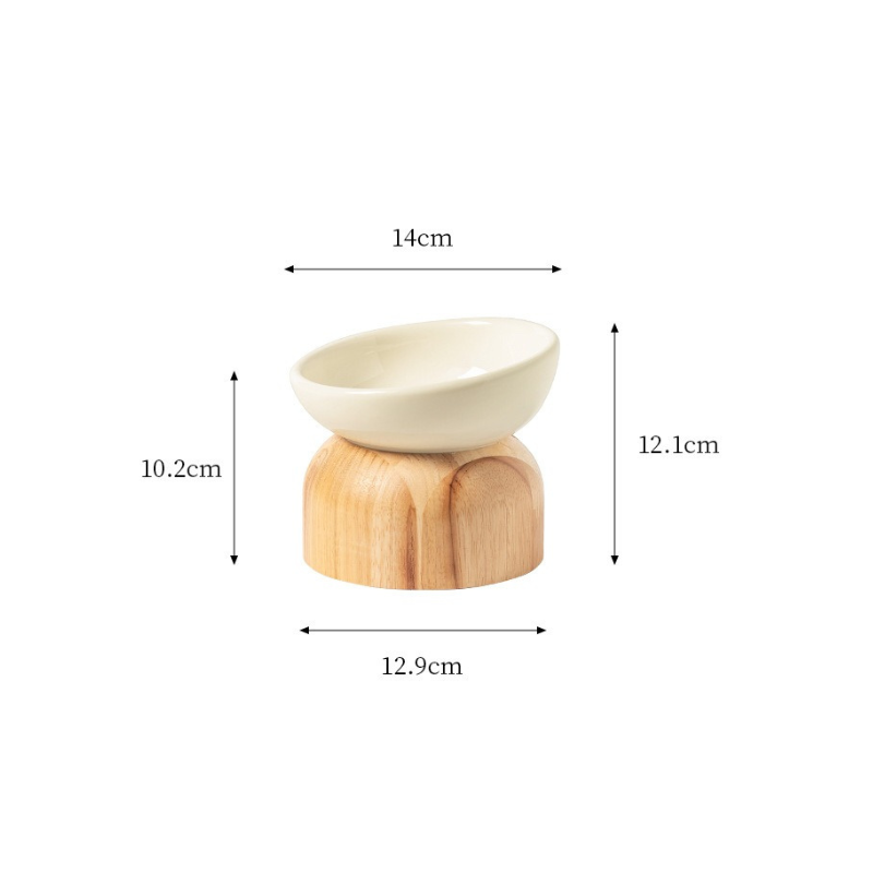 Elevated Pet Bowl with Ceramic Bowl & Oak Wood Stand 1pcs