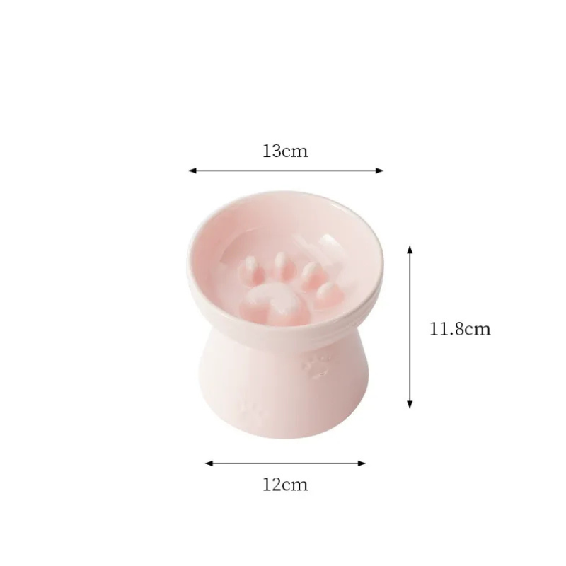 Elevated Ceramic slow Pet Bowl – Neck-Support Design,  Ideal for Cats & Small Dogs