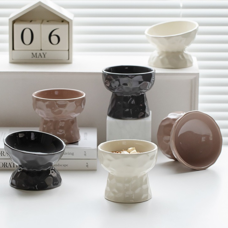 Elevated Tilted Ceramic Pet Bowl – Neck-Friendly Feeder for Cats & Small Dogs