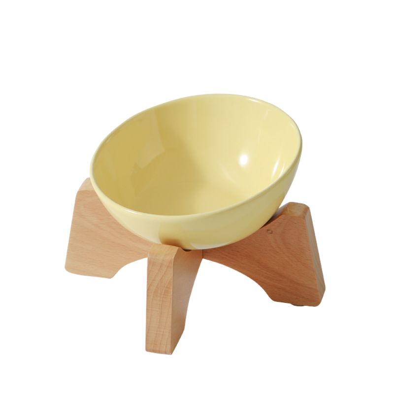 Elevated Tilted Ceramic Pet Bowl with Beech Wood Stand – For Cats & Small Dogs