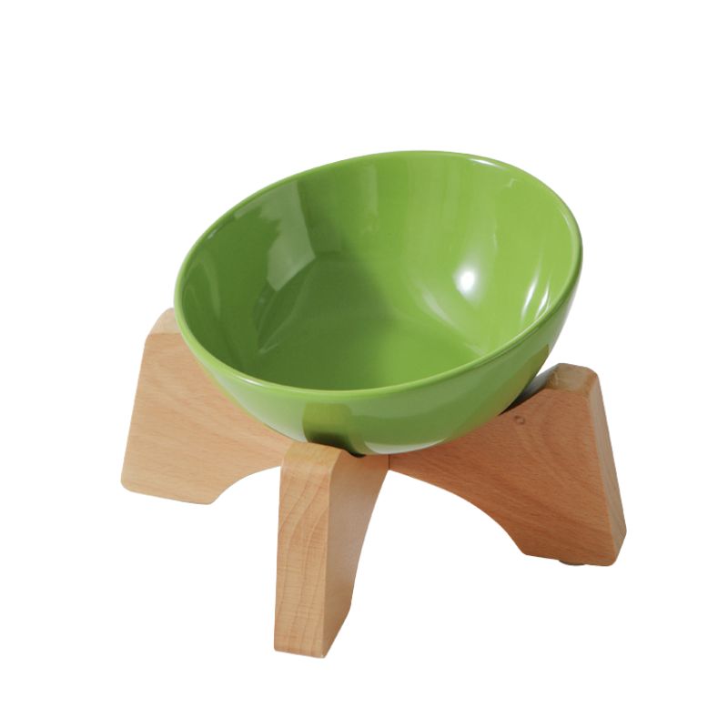 Elevated Tilted Ceramic Pet Bowl with Beech Wood Stand – For Cats & Small Dogs