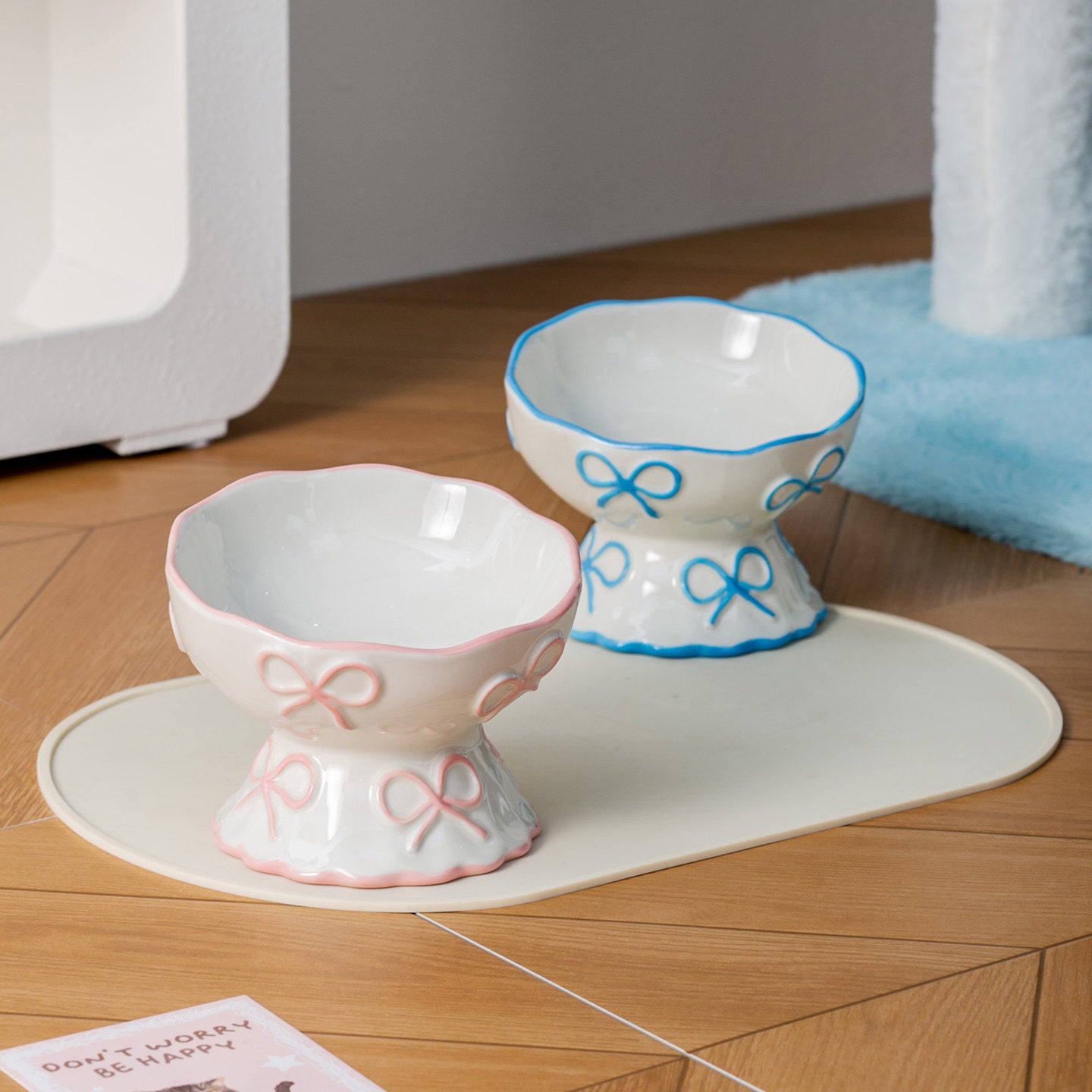 Elevated Ceramic Cat Bowl for Cats & Small Dogs – Raised Pet Food Bowl