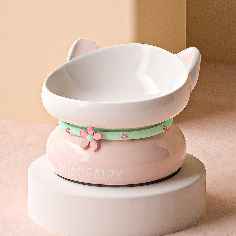 Elevated Tilted Ceramic Pet Bowl for Cats & Small Dogs | Cat Food & Water Bowl