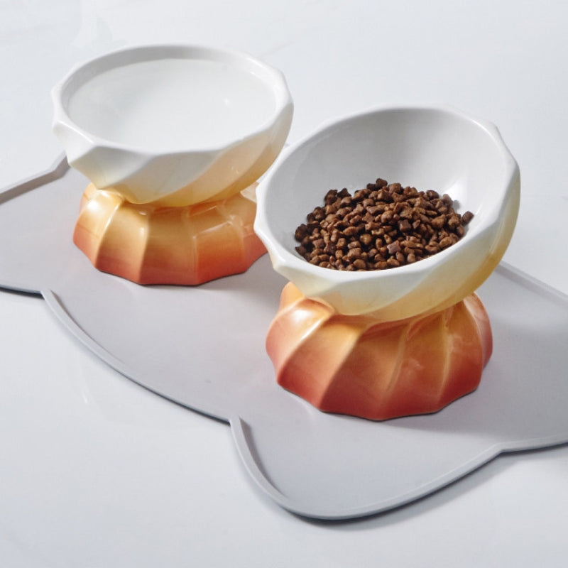 Elevated Ceramic Cat Plate – Shallow Design Cat Bowl for Long-Haired Cats