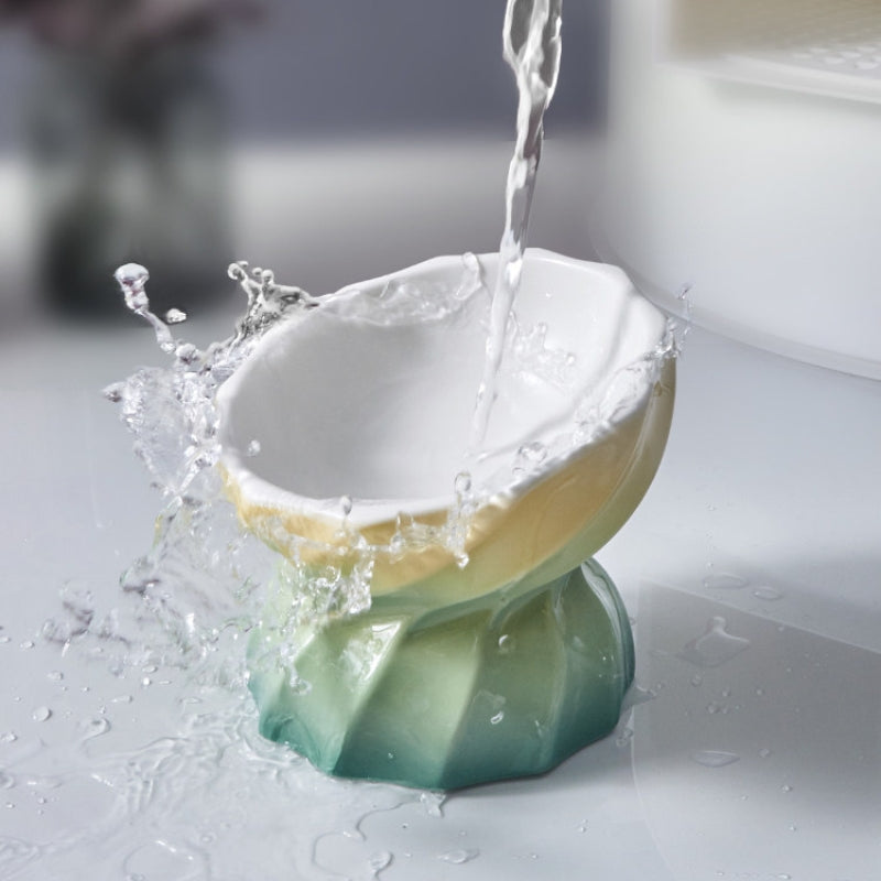 Elevated Ceramic Cat Plate – Shallow Design Cat Bowl for Long-Haired Cats