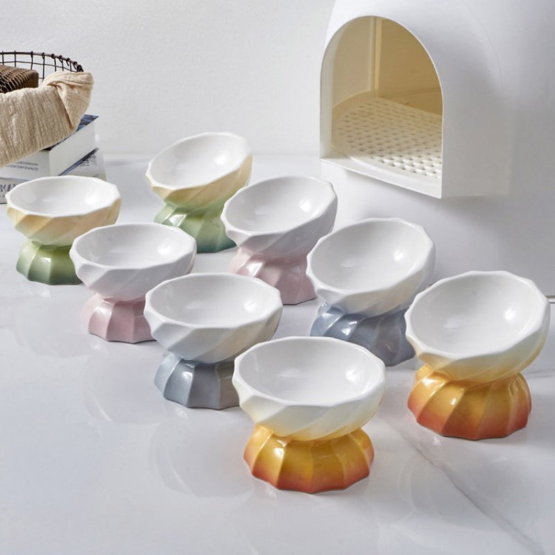 Elevated Ceramic Cat Plate – Shallow Design Cat Bowl for Long-Haired Cats