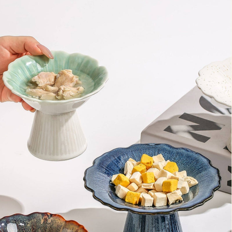 Ceramic Cat Bowl – Elevated Cat Food & Water Dish for Wet Food, Neck-Friendly Pet Bowl