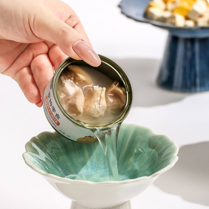 Ceramic Cat Bowl – Elevated Cat Food & Water Dish for Wet Food, Neck-Friendly Pet Bowl