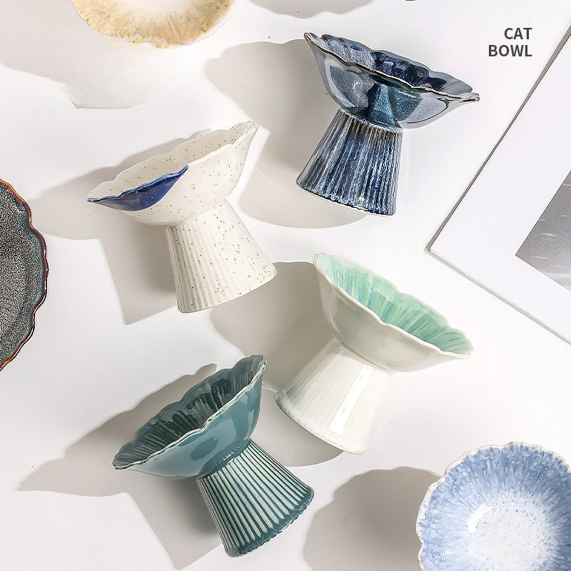 Ceramic Cat Bowl – Elevated Cat Food & Water Dish for Wet Food, Neck-Friendly Pet Bowl
