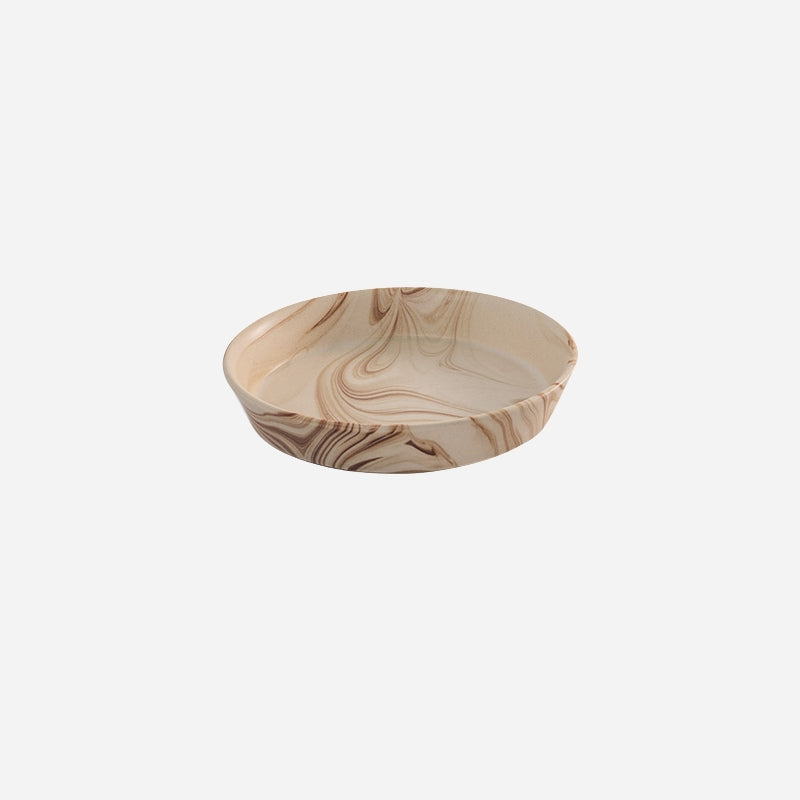 Marble Pattern Ceramic Cat Bowl with Black Wooden Stand – Shallow Dish Pet Bowl