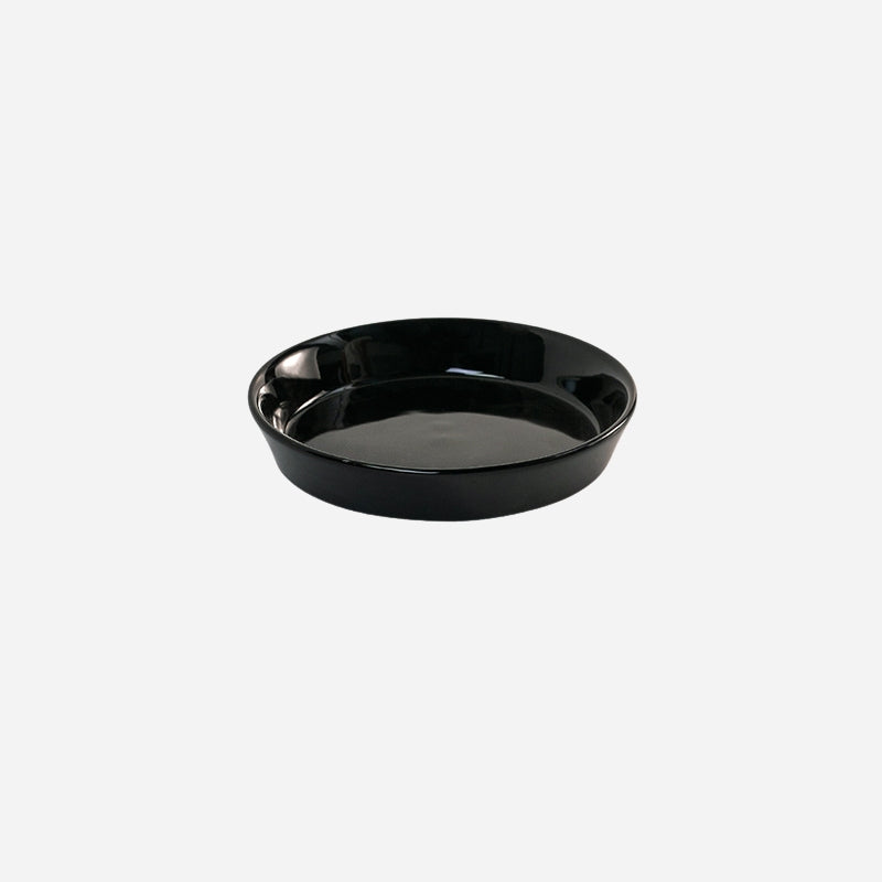 Marble Pattern Ceramic Cat Bowl with Black Wooden Stand – Shallow Dish Pet Bowl