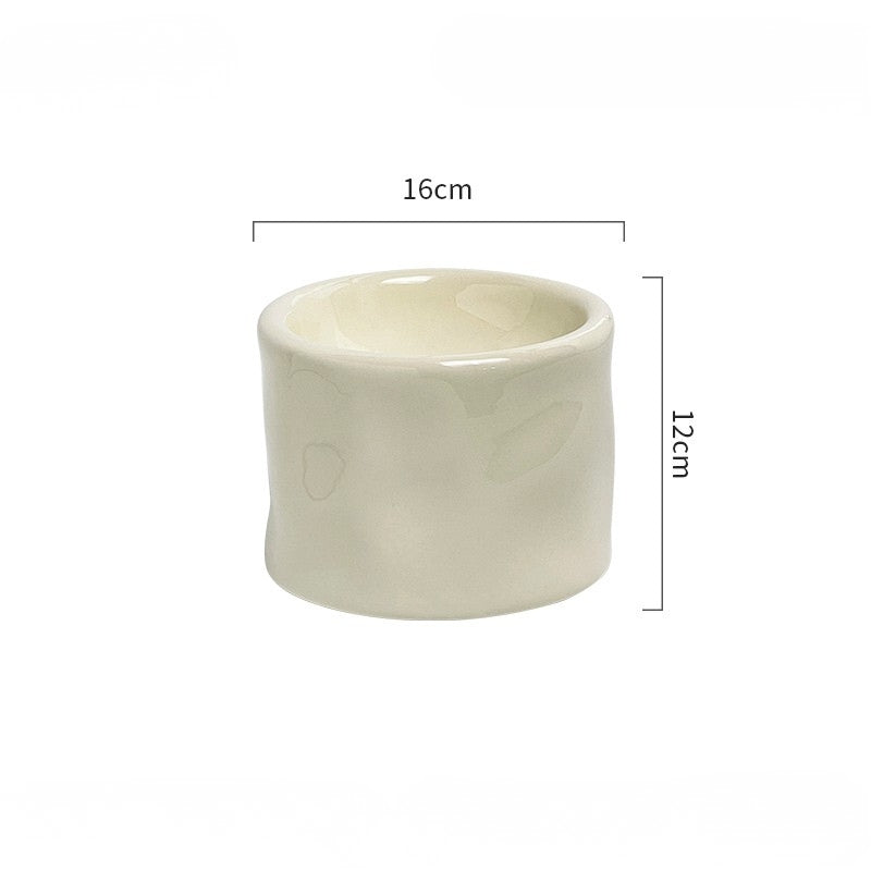 Handcrafted Irregular Black Ceramic Elevated Pet Bowl – Wide Mouth Neck Support Bowl for Cats & Small Dogs