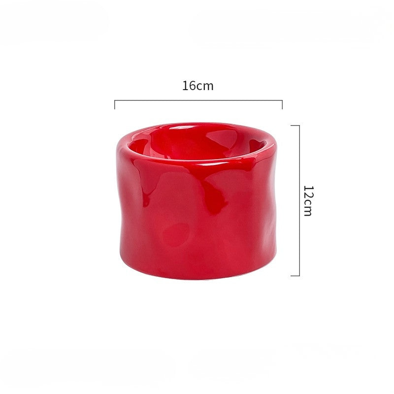 Handcrafted Irregular Black Ceramic Elevated Pet Bowl – Wide Mouth Neck Support Bowl for Cats & Small Dogs