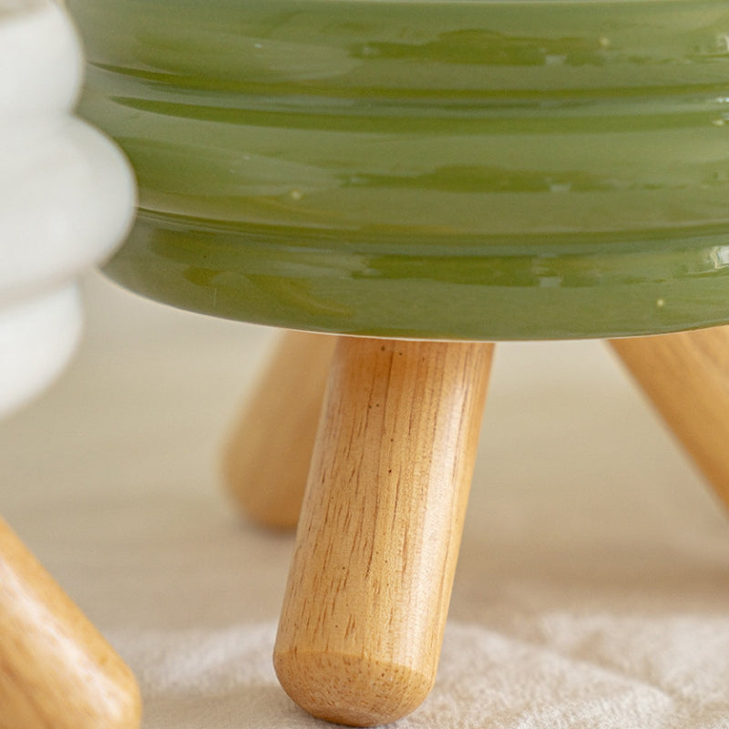 Ceramic Elevated Cat Bowl with Wooden Stand – Neck Support Food & Water Bowl for Cats