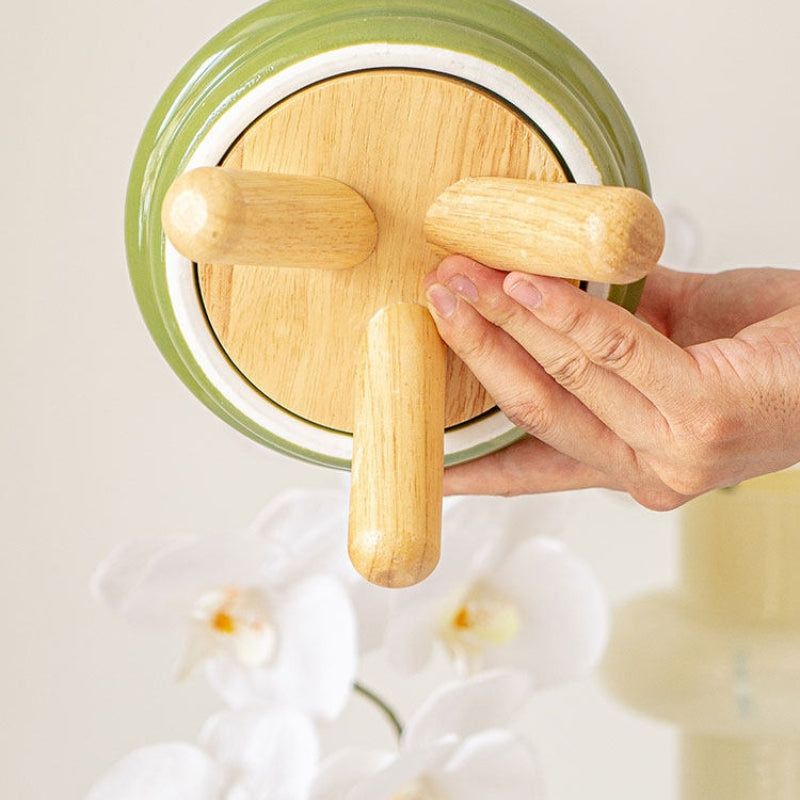 Ceramic Elevated Cat Bowl with Wooden Stand – Neck Support Food & Water Bowl for Cats