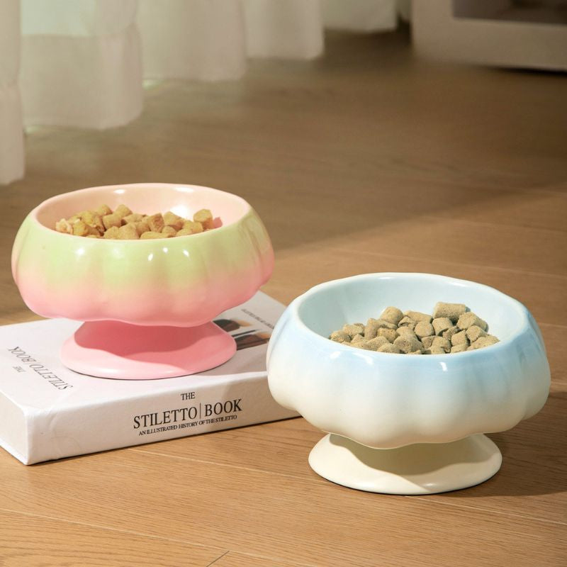 Ceramic Cat Bowl – Tilted Anti-Spill Pet Bowl for Cats, Neck-Friendly Food & Water Dishv
