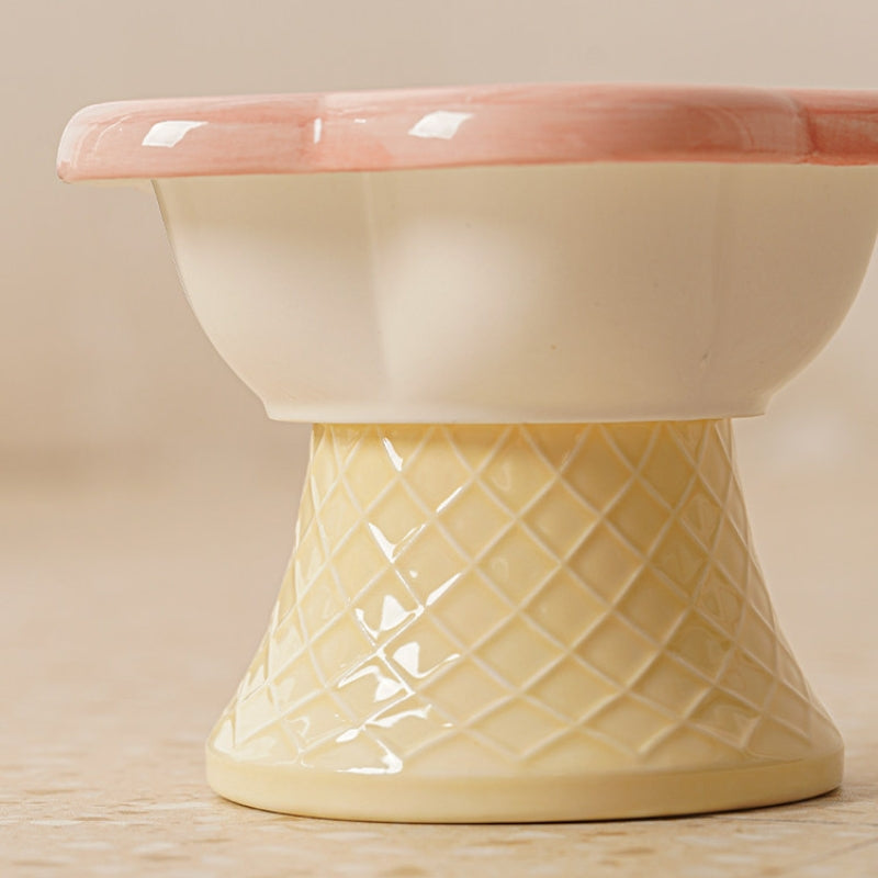 Anti-Tip Ceramic Pet Bowl – Elevated Neck Protection Bowl for Cats & Dogs