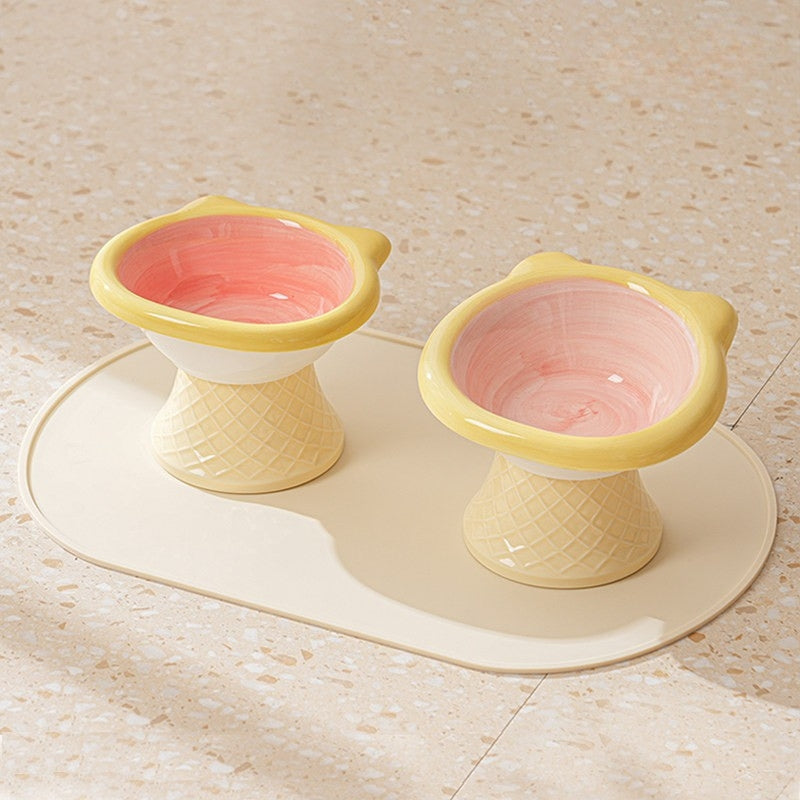 Anti-Tip Ceramic Pet Bowl – Elevated Neck Protection Bowl for Cats & Dogs