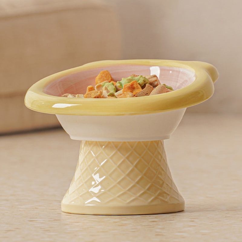 Anti-Tip Ceramic Pet Bowl – Elevated Neck Protection Bowl for Cats & Dogs