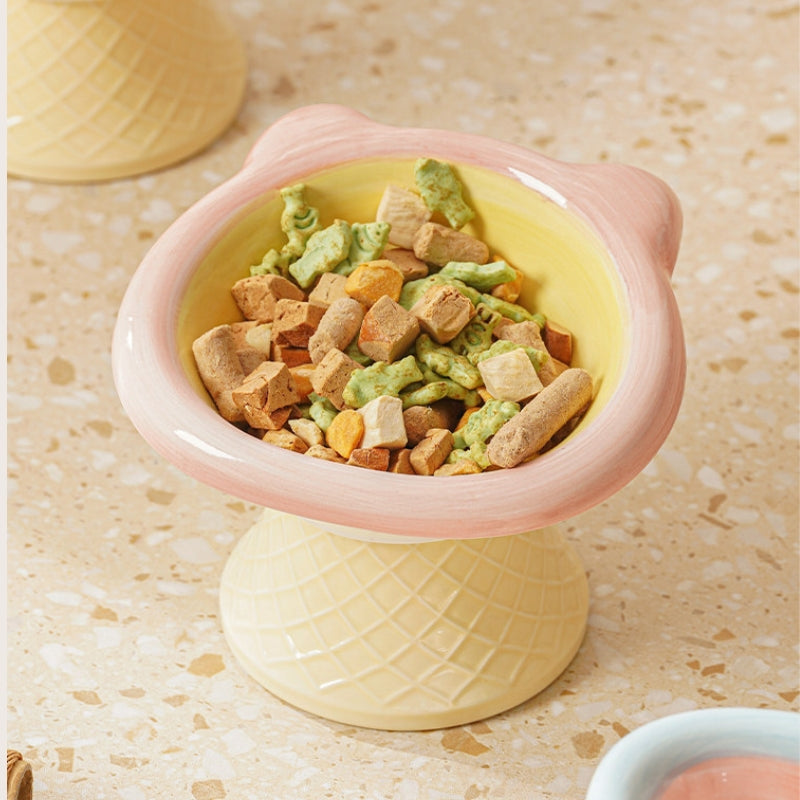 Anti-Tip Ceramic Pet Bowl – Elevated Neck Protection Bowl for Cats & Dogs