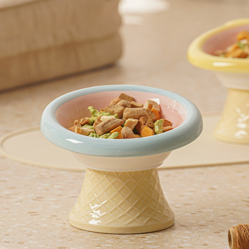 Anti-Tip Ceramic Pet Bowl – Elevated Neck Protection Bowl for Cats & Dogs