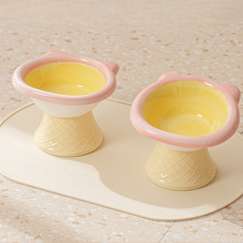 Anti-Tip Ceramic Pet Bowl – Elevated Neck Protection Bowl for Cats & Dogs