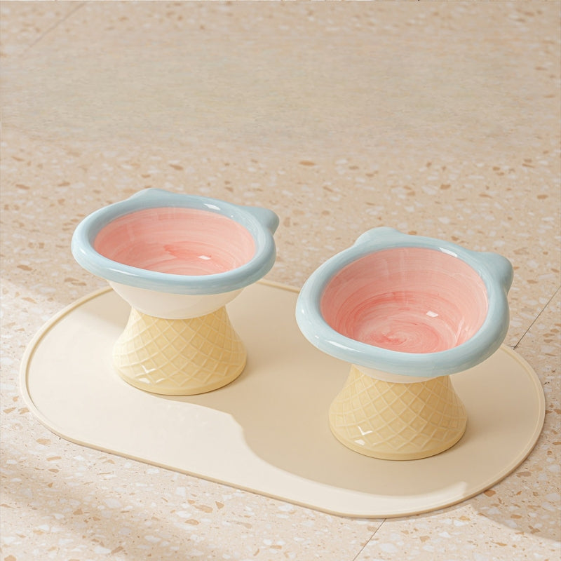 Anti-Tip Ceramic Pet Bowl – Elevated Neck Protection Bowl for Cats & Dogs