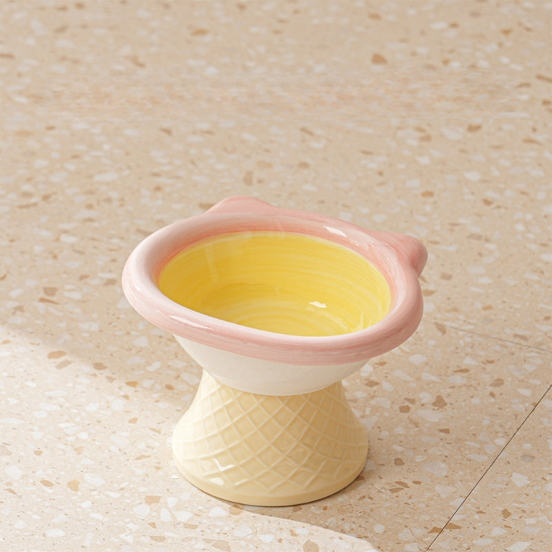 Anti-Tip Ceramic Pet Bowl – Elevated Neck Protection Bowl for Cats & Dogs