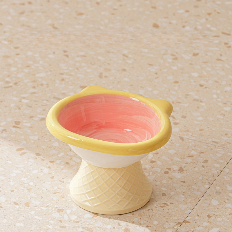 Anti-Tip Ceramic Pet Bowl – Elevated Neck Protection Bowl for Cats & Dogs