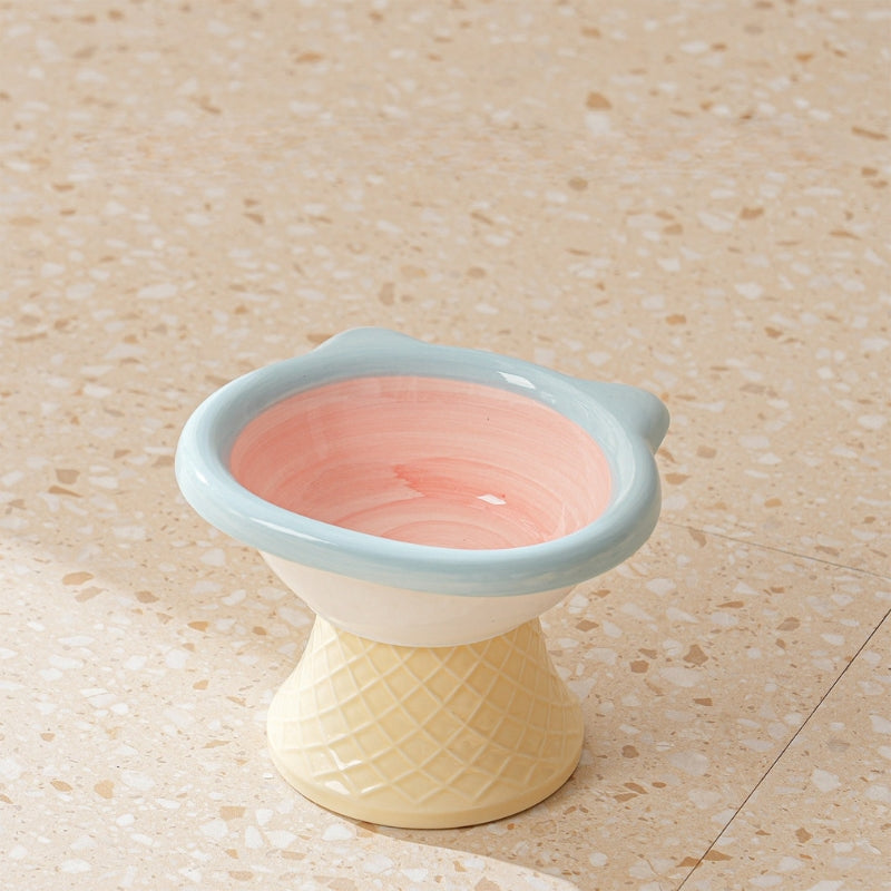 Anti-Tip Ceramic Pet Bowl – Elevated Neck Protection Bowl for Cats & Dogs