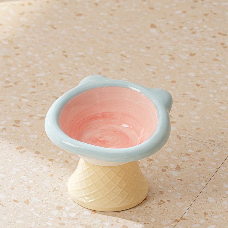 Anti-Tip Ceramic Pet Bowl – Elevated Neck Protection Bowl for Cats & Dogs