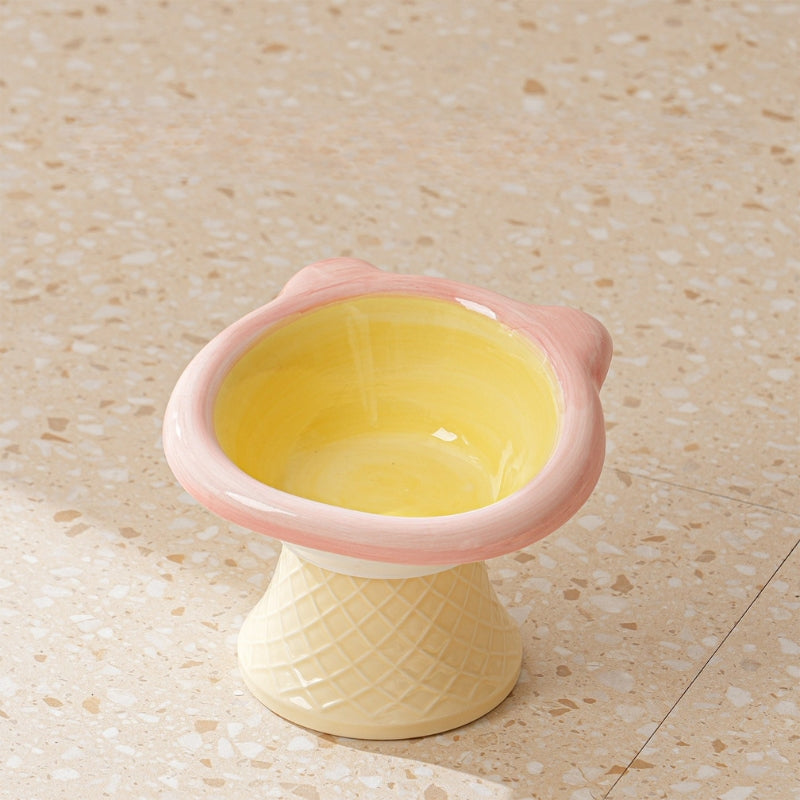 Anti-Tip Ceramic Pet Bowl – Elevated Neck Protection Bowl for Cats & Dogs