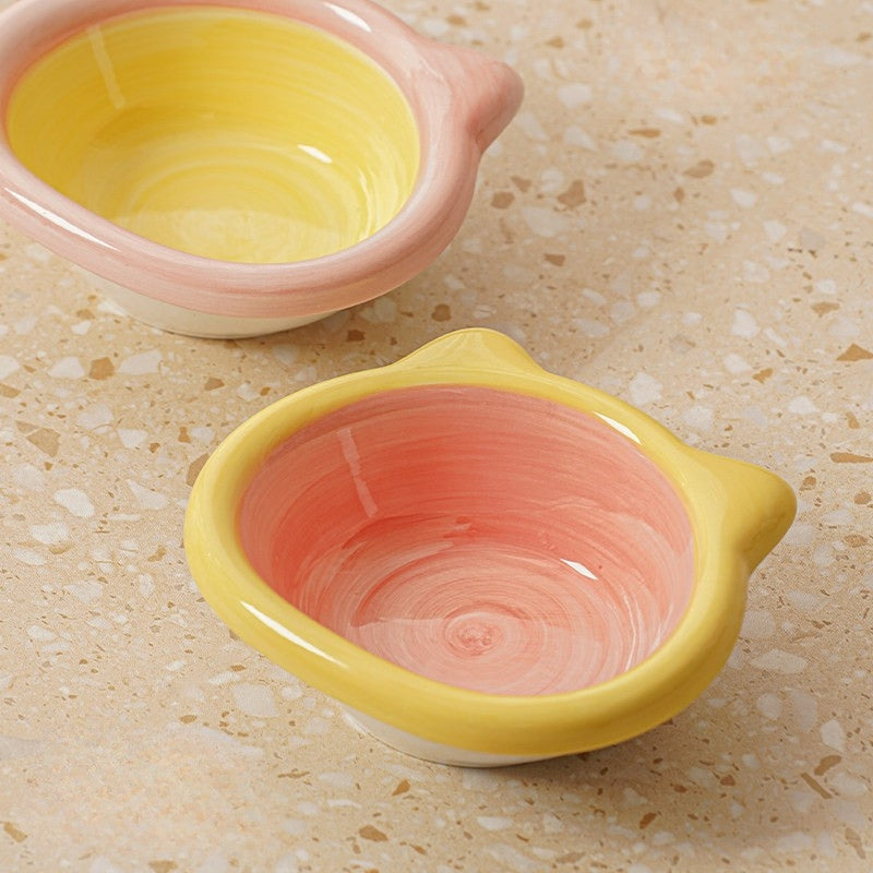 Anti-Tip Ceramic Pet Bowl – Elevated Neck Protection Bowl for Cats & Dogs