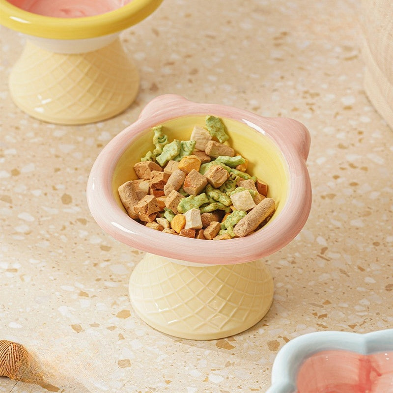 Anti-Tip Ceramic Pet Bowl – Elevated Neck Protection Bowl for Cats & Dogs