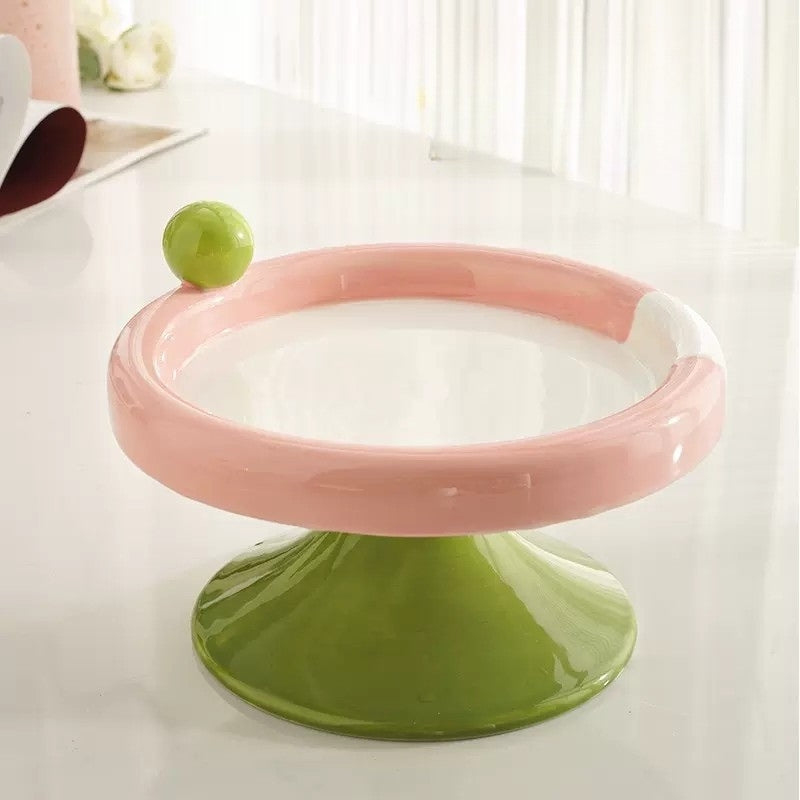 Ice Cream Shaped Elevated Ceramic Cat Bowl – Shallow Dish for Kitten Wet Food & Treats