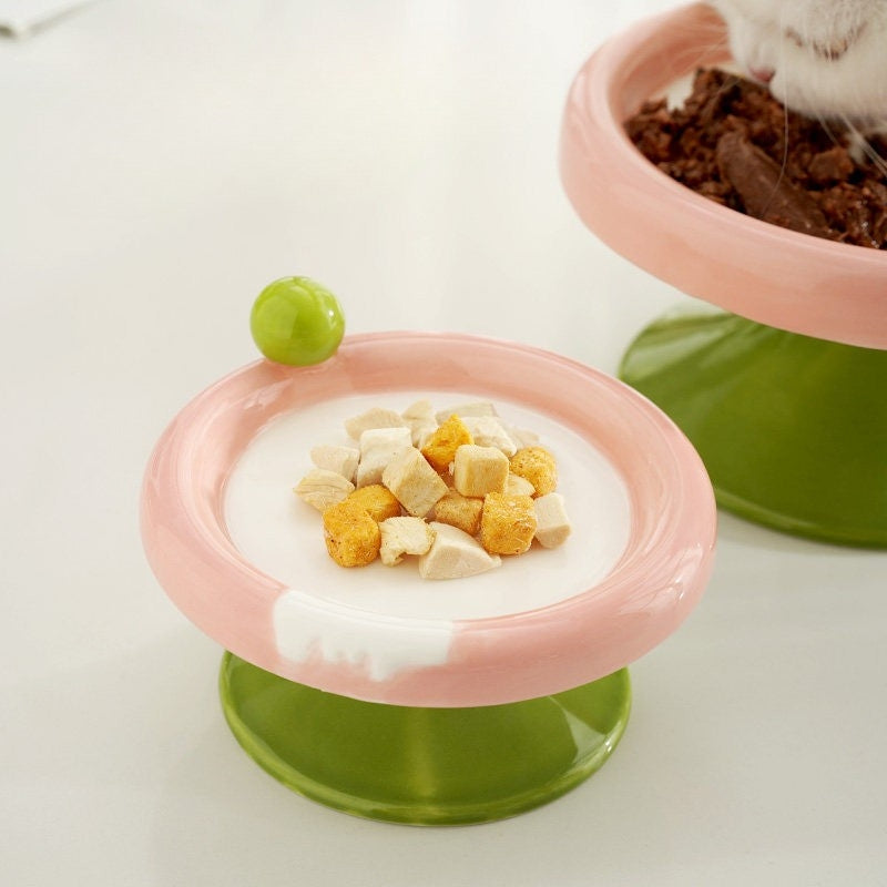 Ice Cream Shaped Elevated Ceramic Cat Bowl – Shallow Dish for Kitten Wet Food & Treats
