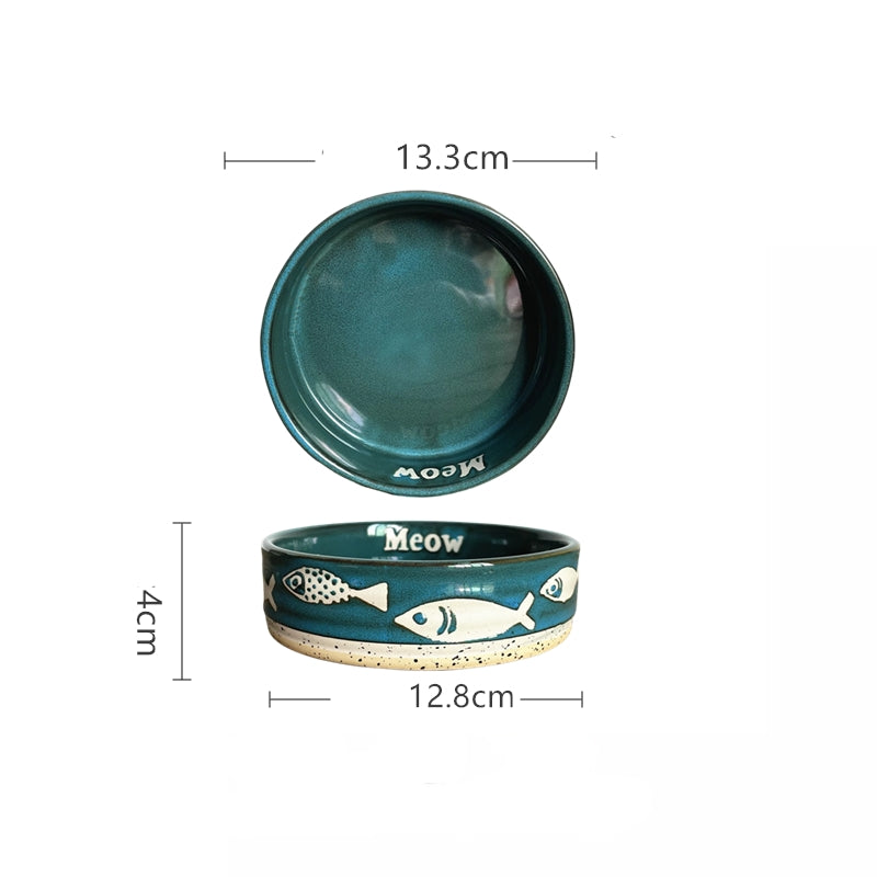 Elevated Ceramic Cat Dish – Shallow Bowl for Wet Food Feeding