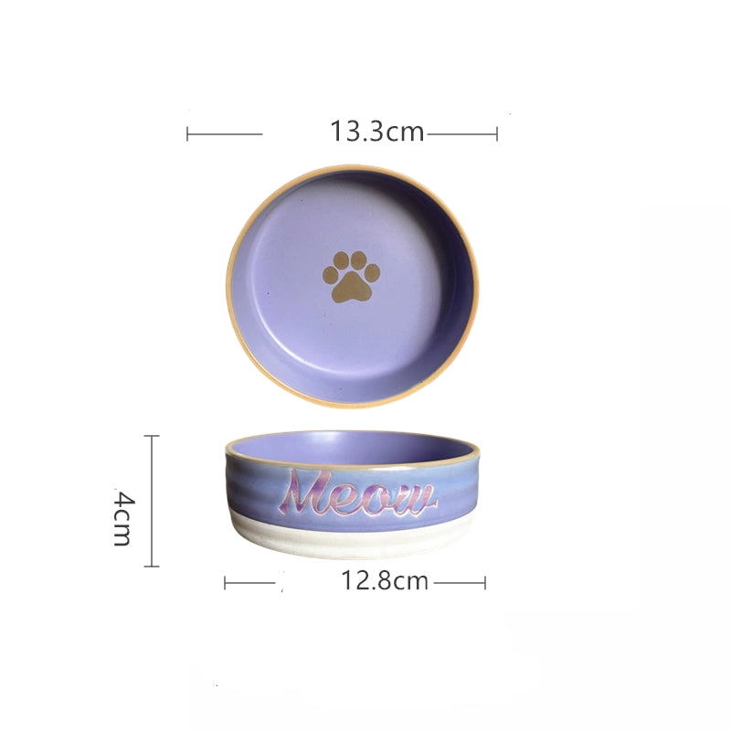 Elevated Ceramic Cat Dish – Shallow Bowl for Wet Food Feeding