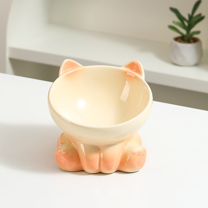Gradient Ceramic Elevated Tilted Pet Bowl – Neck-Friendly Anti-Spill Bowl for Cats & Small Dogs