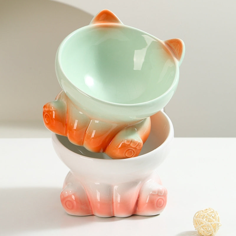 Gradient Ceramic Elevated Tilted Pet Bowl – Neck-Friendly Anti-Spill Bowl for Cats & Small Dogs